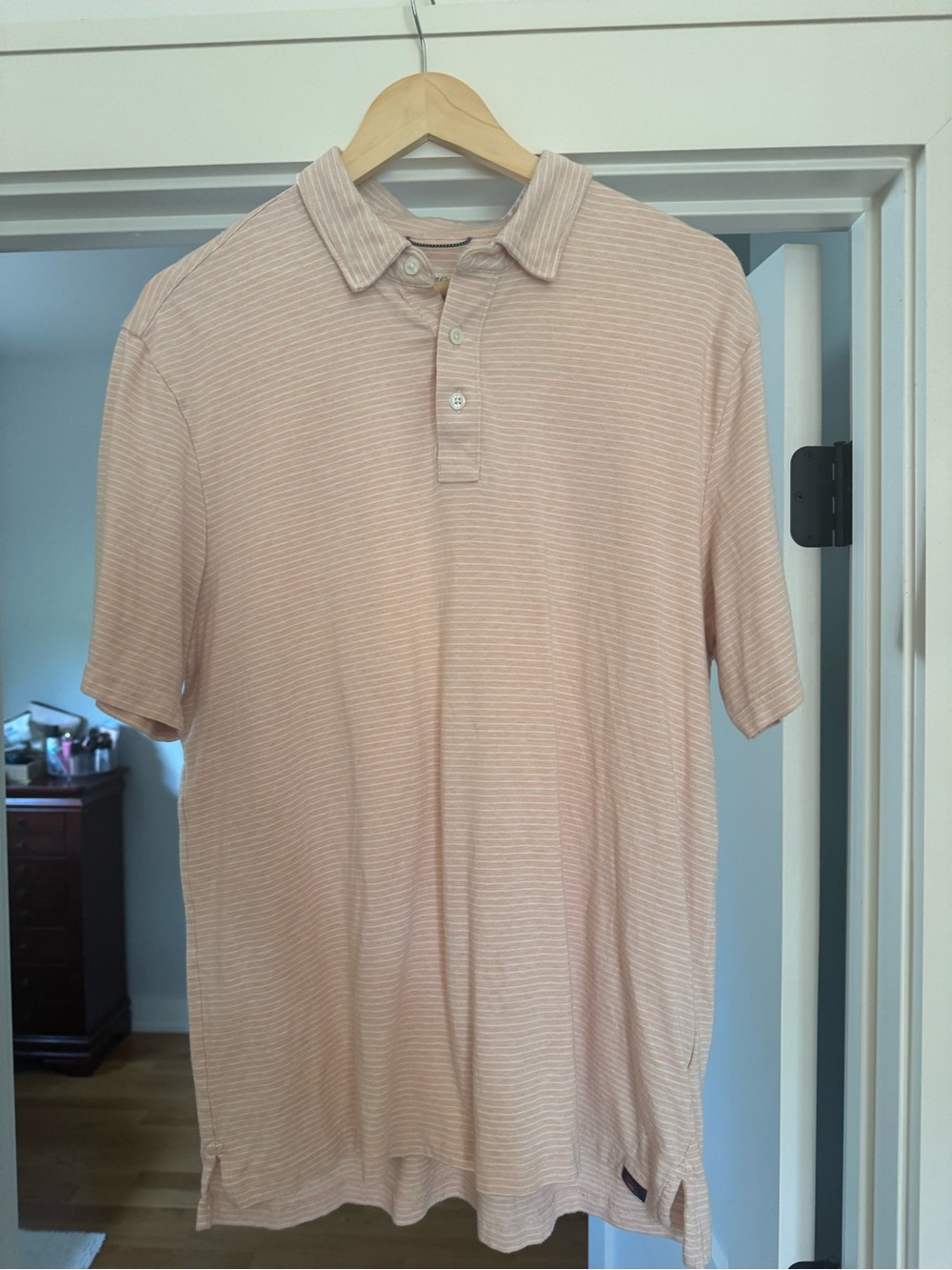 Faherty Men's Short-Sleeve Polo in Soft Pink Stripe